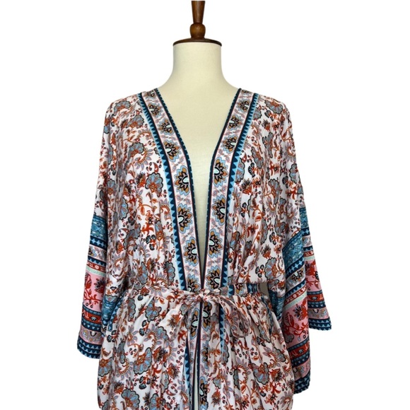 Stunning Floral Paisley Belted Kimono Beach Coverup Duster - Picture 5 of 16